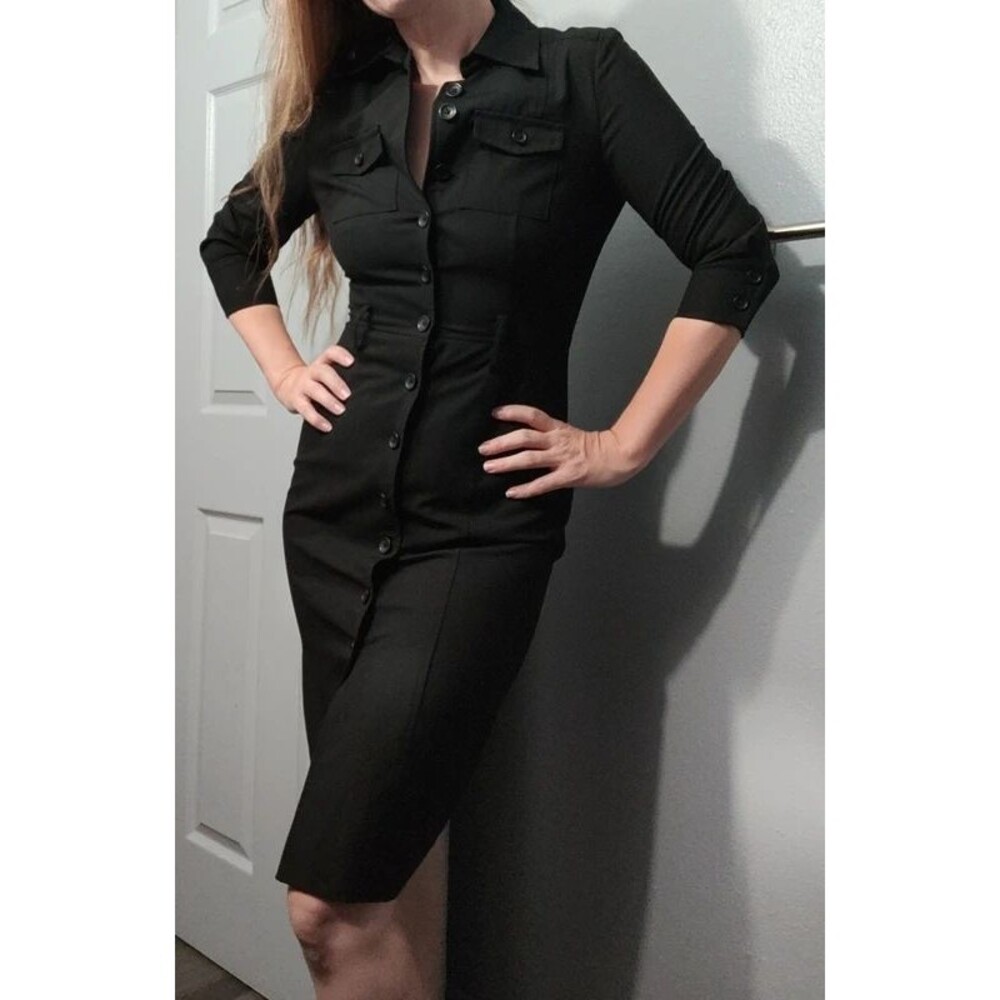Banana Republic black button-down formal utility military tailored bodycon 0